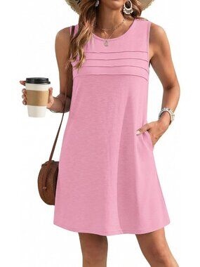 Womens Pink Polyester Cover Up Swimsuit Bathing Suit Coverup Pleated Front